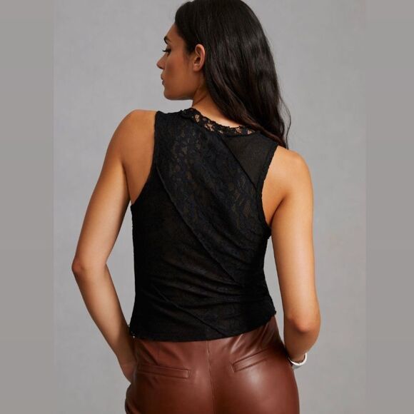 🖤 Anthropologie 🖤 Lace Mock Neck Tank Black NEW - Picture 3 of 14